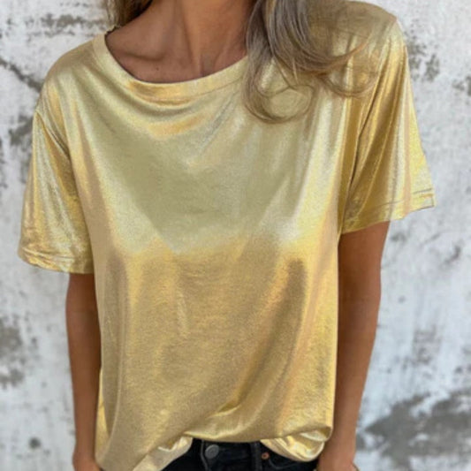 Rymlig rundhalsad enfärgad T-shirt