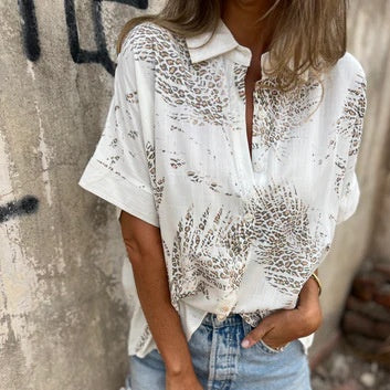 🌸NYHET HOT SALE🔥Casual skjorta med tryck och knappar för kvinnor