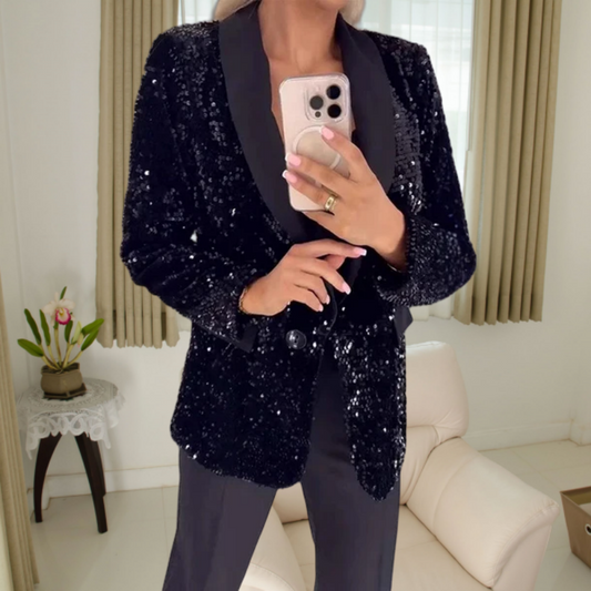 Långärmad Paljett Blazer Med Fickor