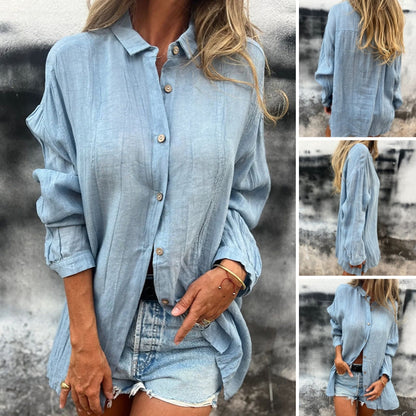 💖 Begränsad försäljning 50% OFF💖 Överdimensionerad knappskjorta i linne för kvinnor