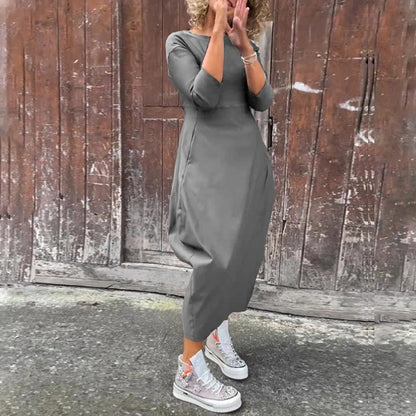 Enkel elegant klänning för kvinnor med ficka