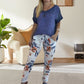 💐2-delad outfit för kvinnor - enfärgad blus och avslappnade byxor med blommigt tryck👚👖