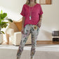 💐2-delad outfit för kvinnor - enfärgad blus och avslappnade byxor med blommigt tryck👚👖