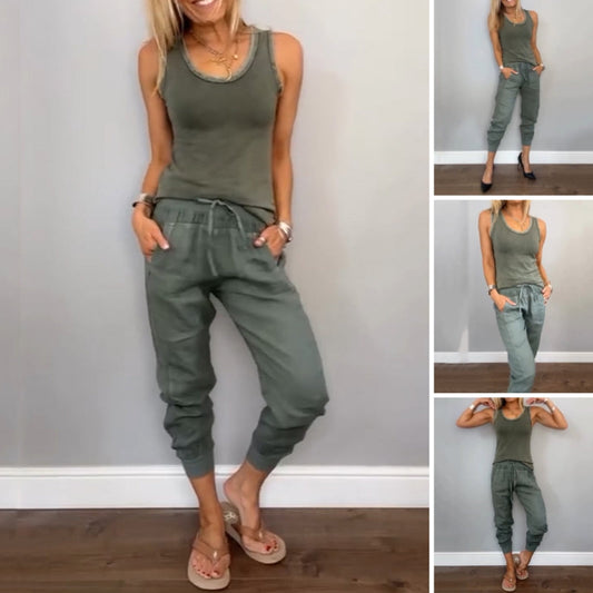 Tvådelat casual set i enfärgade färger för kvinnor