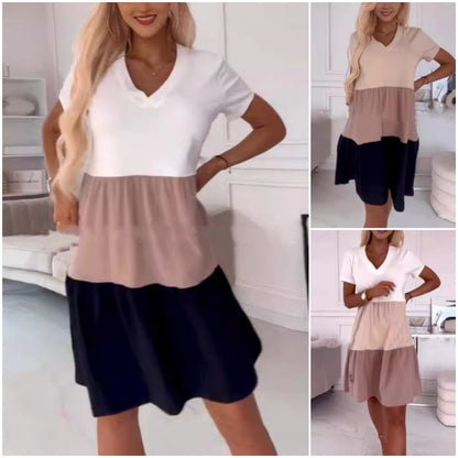 💖 Begränsad försäljning 50% OFF💖  Elegant V-neckad långklänning i blockfärg för kvinnor