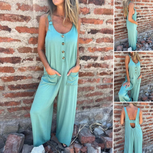 Kvinnors Knäppt Vardaglig Mångsidig Lös Jumpsuit