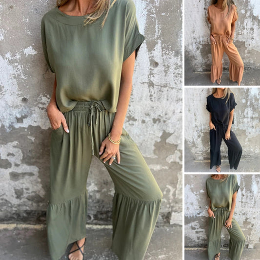 💖Limited Sale 50% OFF💖Tvådelat casual set i enfärgat för kvinnor