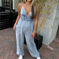 💖SISTA DAGENS ERBJUDANDE – 50 % RABATT💖Jumpsuit i denim med djup V-ringning för dam
