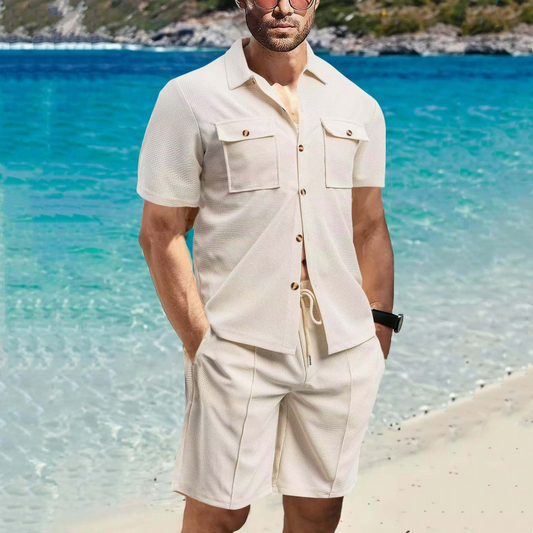 Mäns kortärmade skjortor och kortbyxor 2-delat set
