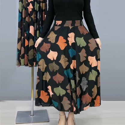Dammode Hög midja blommig plisserad lång kjol