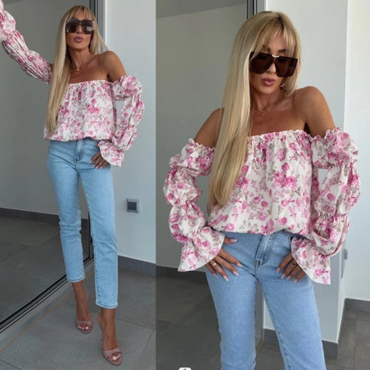 Smockad Off shoulder-topp med blommönster