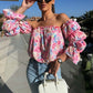 Smockad Off shoulder-topp med blommönster