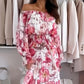 💖Floral Print Off-Shoulder Top & Maxi Skirt Tvådelat Set