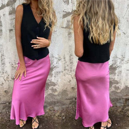 Lyxig, glansig, enfärgad kjol för kvinnor