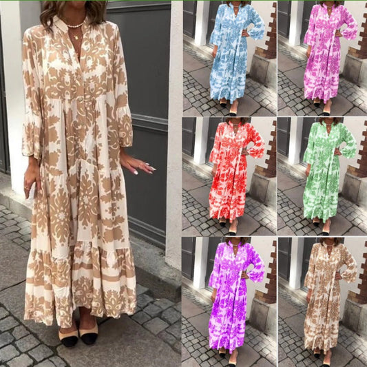 ✨️🌷Säsongsrabatt 51%✨️🌷 Maxiklänning med bohemiskt tryck