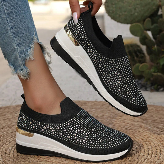 Rhinestone Slip-on Casual Mesh Fabric Sneakers för kvinnor