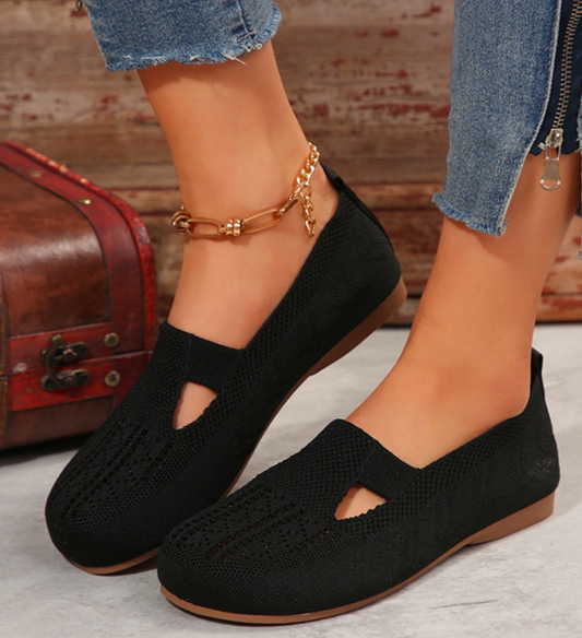 Kvinnor Walking Bekväma Andas Knit Flats Skor