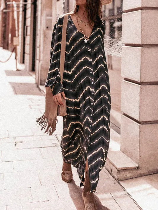 Boho Stripe Långärmad Klänning