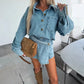 ✨Sommar Denim Set Oversized Skjorta & Kjol Shorts för kvinnor
