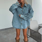 ✨Sommar Denim Set Oversized Skjorta & Kjol Shorts för kvinnor