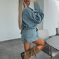 ✨Sommar Denim Set Oversized Skjorta & Kjol Shorts för kvinnor