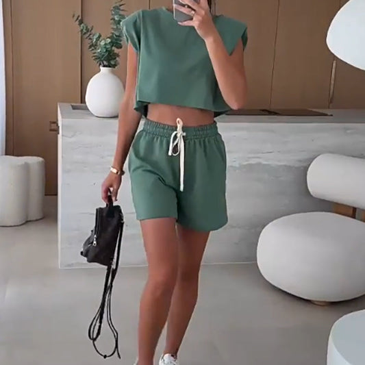 Dammode enfärgad ärmlös topp och shorts tvådelat set