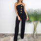 Ärmlös Jumpsuit med Knappdekoration och Vida Ben