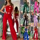 Ärmlös Jumpsuit med Knappdekoration och Vida Ben