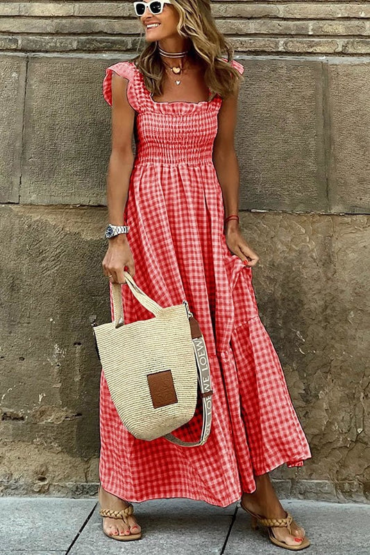 💗Elegant rutig vintage-klänning
