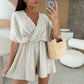 ☀️ Sommarförsäljning 49% rabatt ☀️  Flödande och elegant bomull linne v-ringad topp jumpsuit shorts