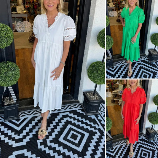 🌸Elegant damklänning med V-ringning och puffärmar🌈