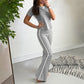 🏙️【Stadsmodernt Dam Sportset med Rund Hals & Figurnära Design】👗