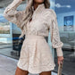 Casual Elegant Lace 2-delat set för kvinnor med knappskjorta och shorts