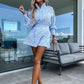 Casual Elegant Lace 2-delat set för kvinnor med knappskjorta och shorts