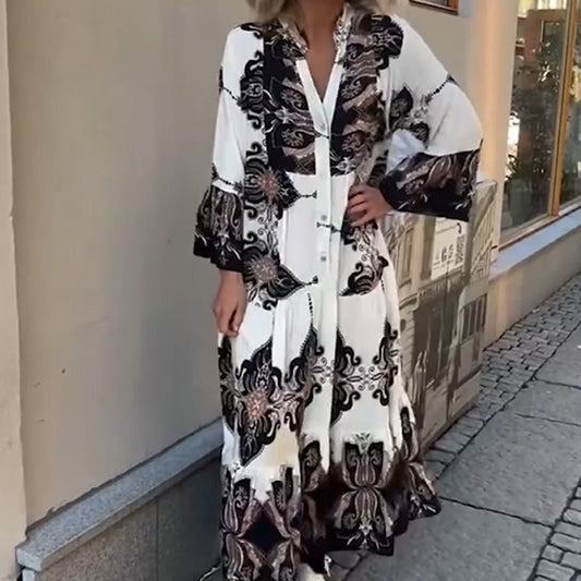 Eleganta, tryckta, lösa, flödande klänningar för kvinnor