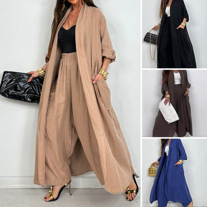 Dam Casual Cardigan Byxor med vida ben 2 delar Set