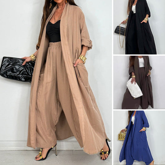 Dam Casual Cardigan Byxor med vida ben 2 delar Set