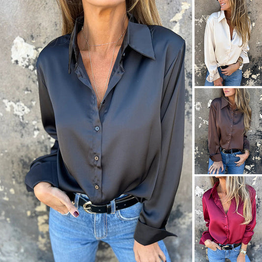 🌴Sommarspecialer👔Elegant långärmad skjorta i satin