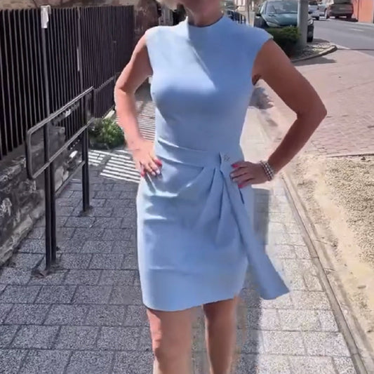 Ärmlös enfärgad klänning för kvinnor