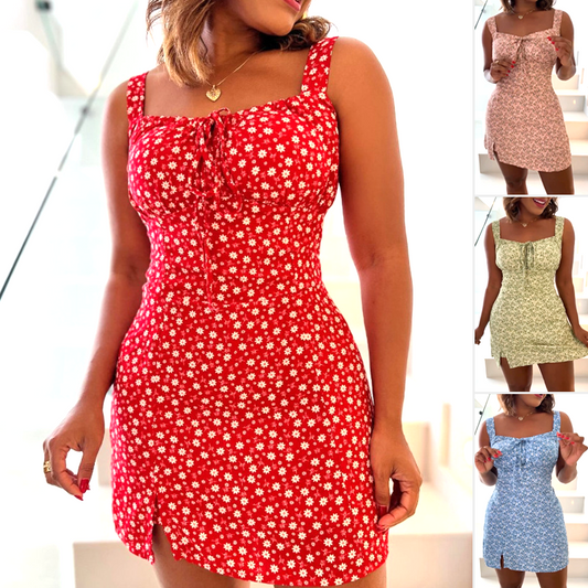 🌸Floral Print Spaghetti Strap Miniklännin