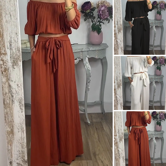 💥2025 Ny produkt💥💃 Off-The-Shoulder Top & Pants Set för kvinnor - moderiktigt och coolt