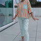 Colorblock randig topp & tighta byxor Set