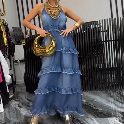 Maxiklänningar med spaghettistroppar i denim för kvinnor