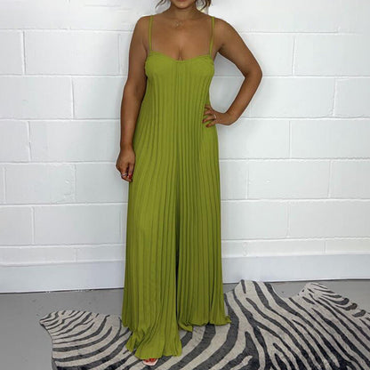 💃 Chic och elegant pläterad lös spaghetti rem jumpsuit