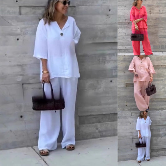 Löstopp och byxor i bomull för kvinnor Tvådelat set