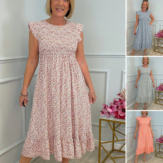 🎉🛍️Het kampanj 50% OFF💃 Elegant blommig klänning med hög midja och mudd för kvinnor