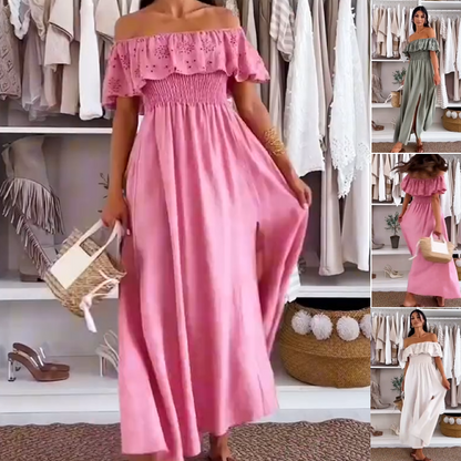 Snygg off shoulder ankel-lång klänning för kvinnor