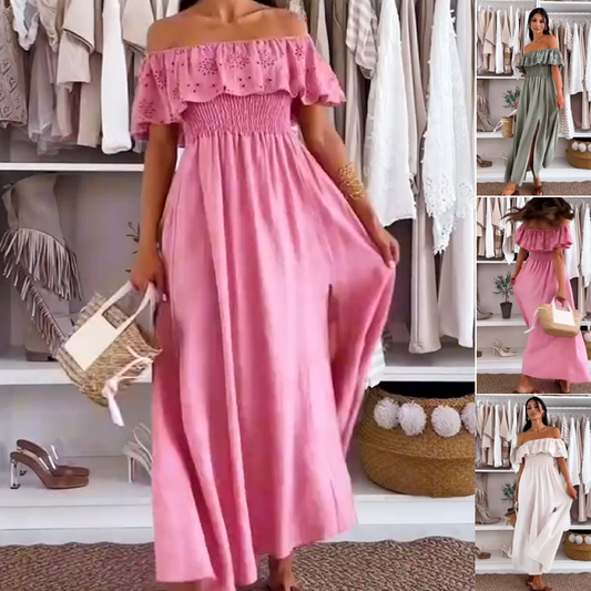 Snygg off shoulder ankel-lång klänning för kvinnor