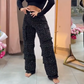 💎Diamantbesatta Dam Wideleg Byxor med Fickor | Ljus och Stil ✨