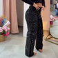 💎Diamantbesatta Dam Wideleg Byxor med Fickor | Ljus och Stil ✨